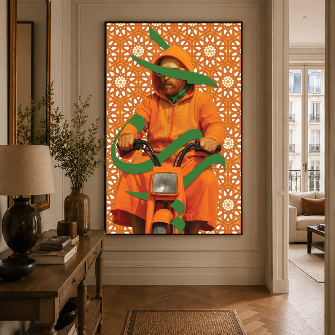 Tableau Van Gogh à Marrakech djellaba scooter pop art