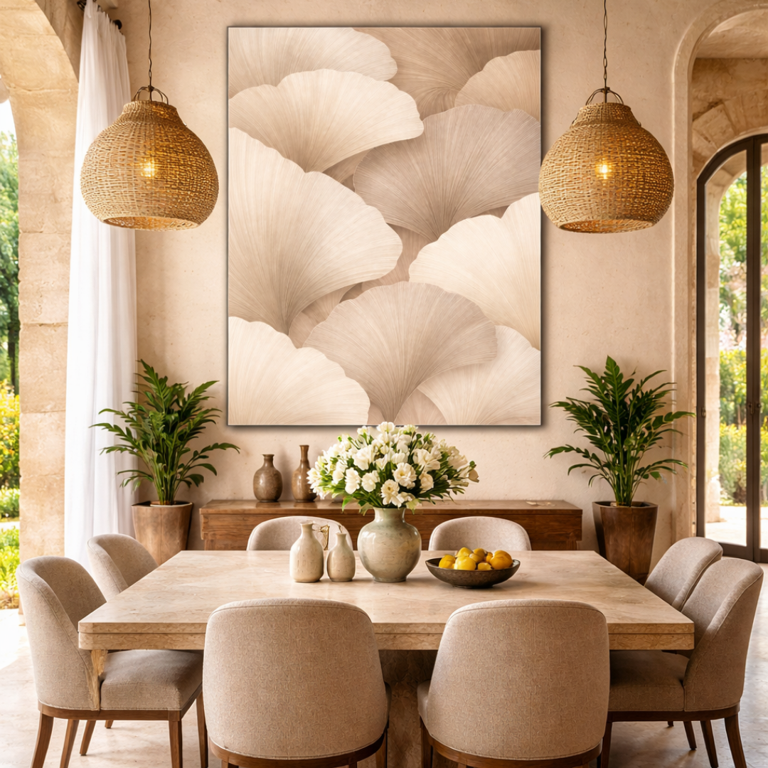 Tableau feuilles sable art déco détail