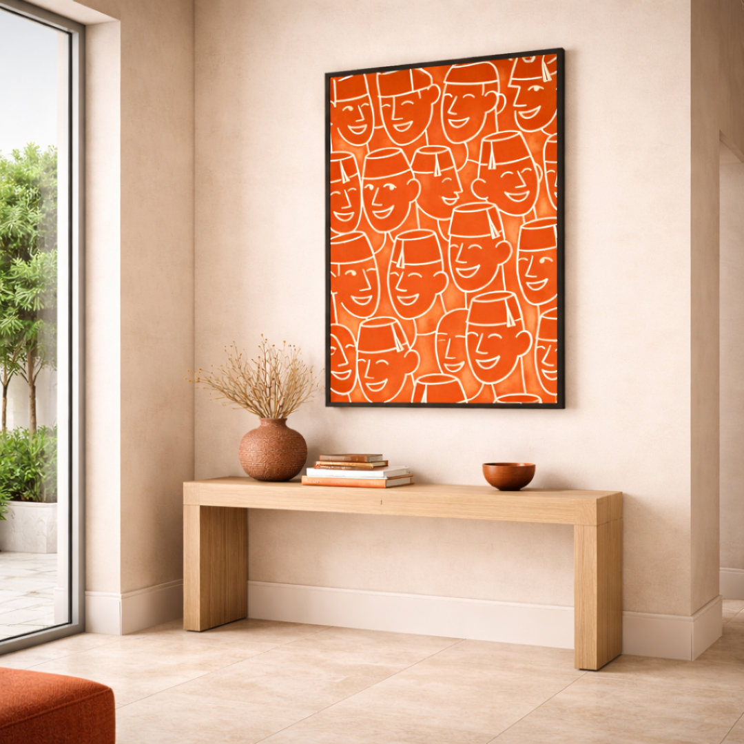 Tableau tarbouch pop orange art déco marocain