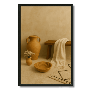 Tableau jarre et tapis berbère artisanat marocain chaleureux