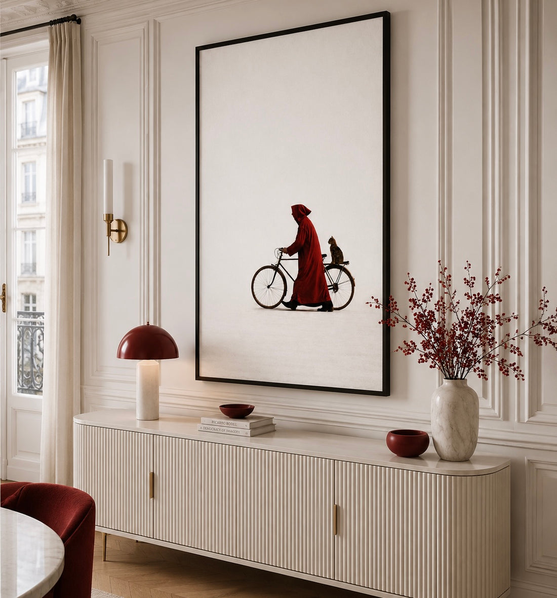 Tableau capuche rouge silhouette marocaine rue