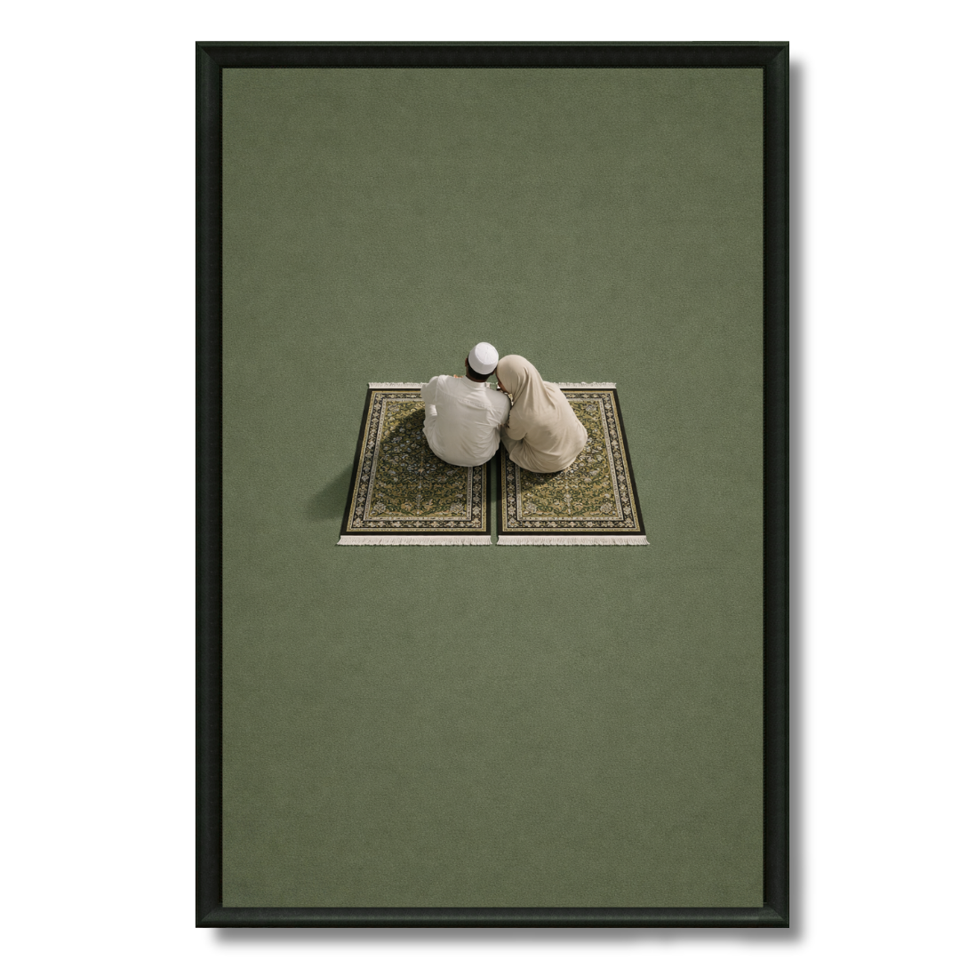 Tableau islamique couple muslim vert illustration tendre