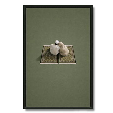Tableau islamique couple muslim vert illustration tendre