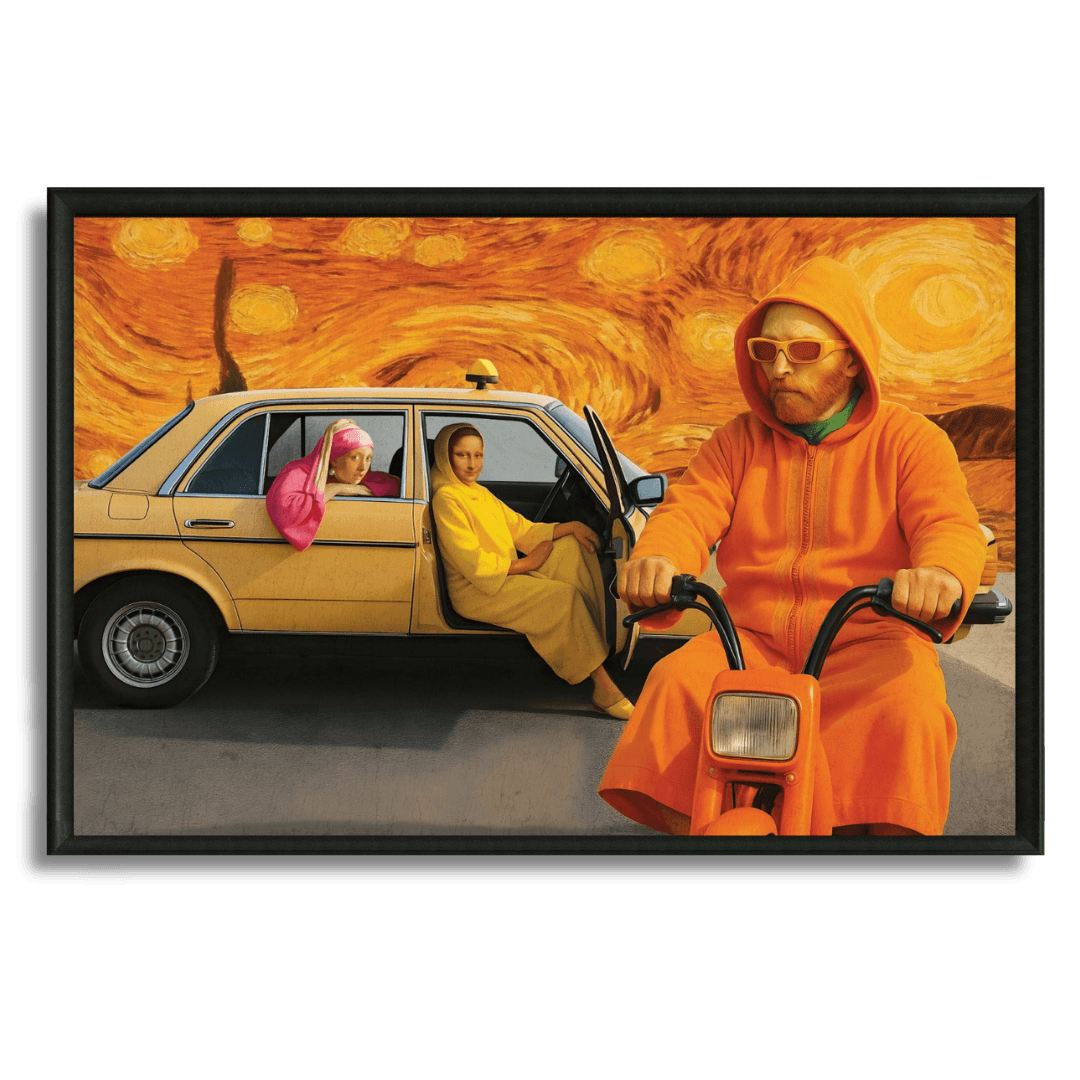 Tableau icônes taxi blanc pop art marocain