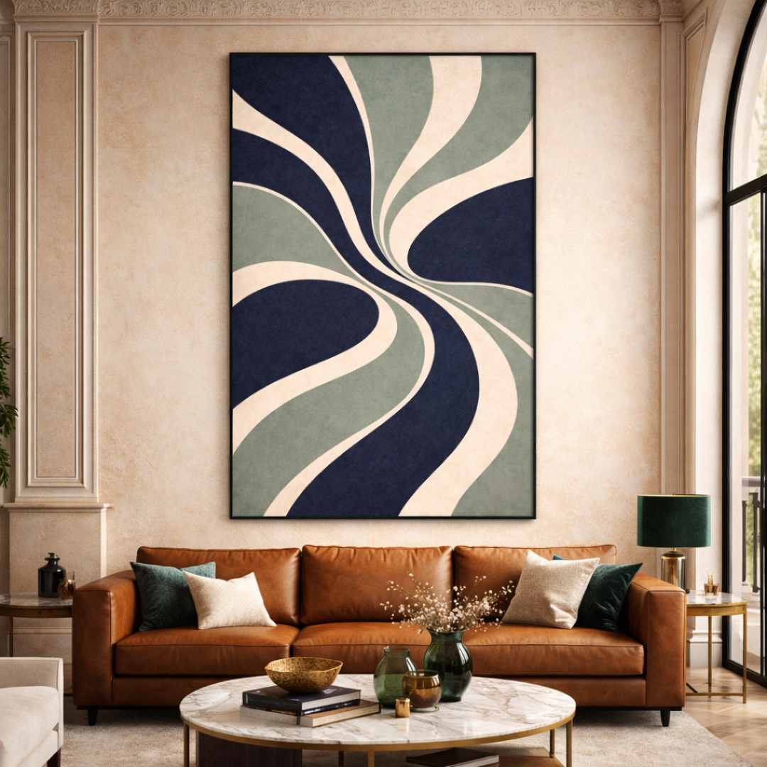 Tableau bleus géométriques art déco détail