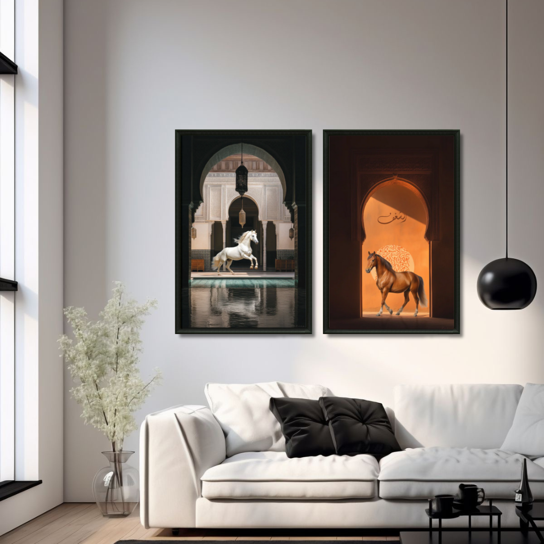 Duo tableaux chevaux du riad marocain pack
