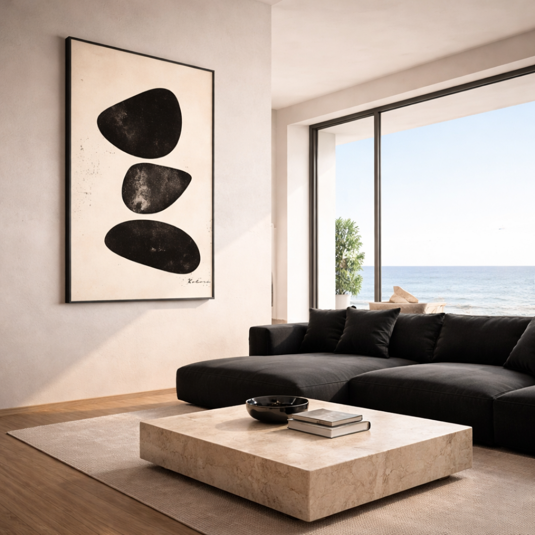 Tableau pierres noires art déco géométrique design