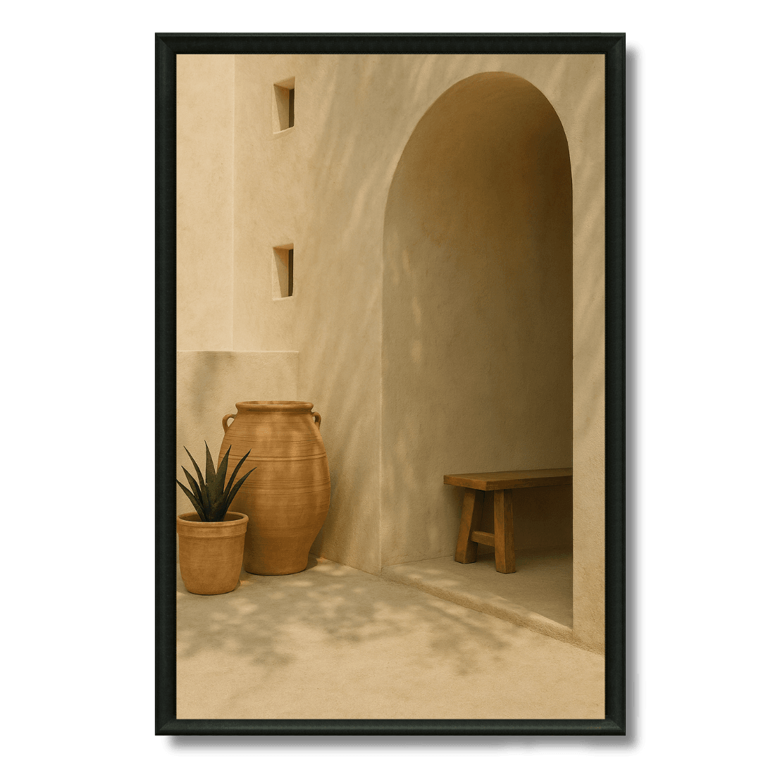 Tableau jarres et patio marocain architecture ocre