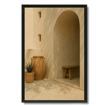 Tableau jarres et patio marocain architecture ocre