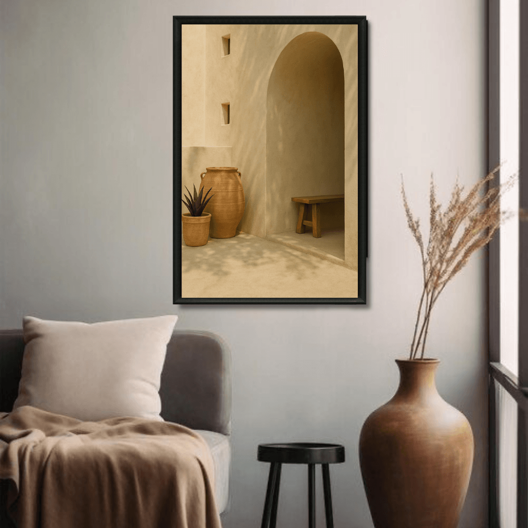 Tableau jarres et patio marocain architecture ocre