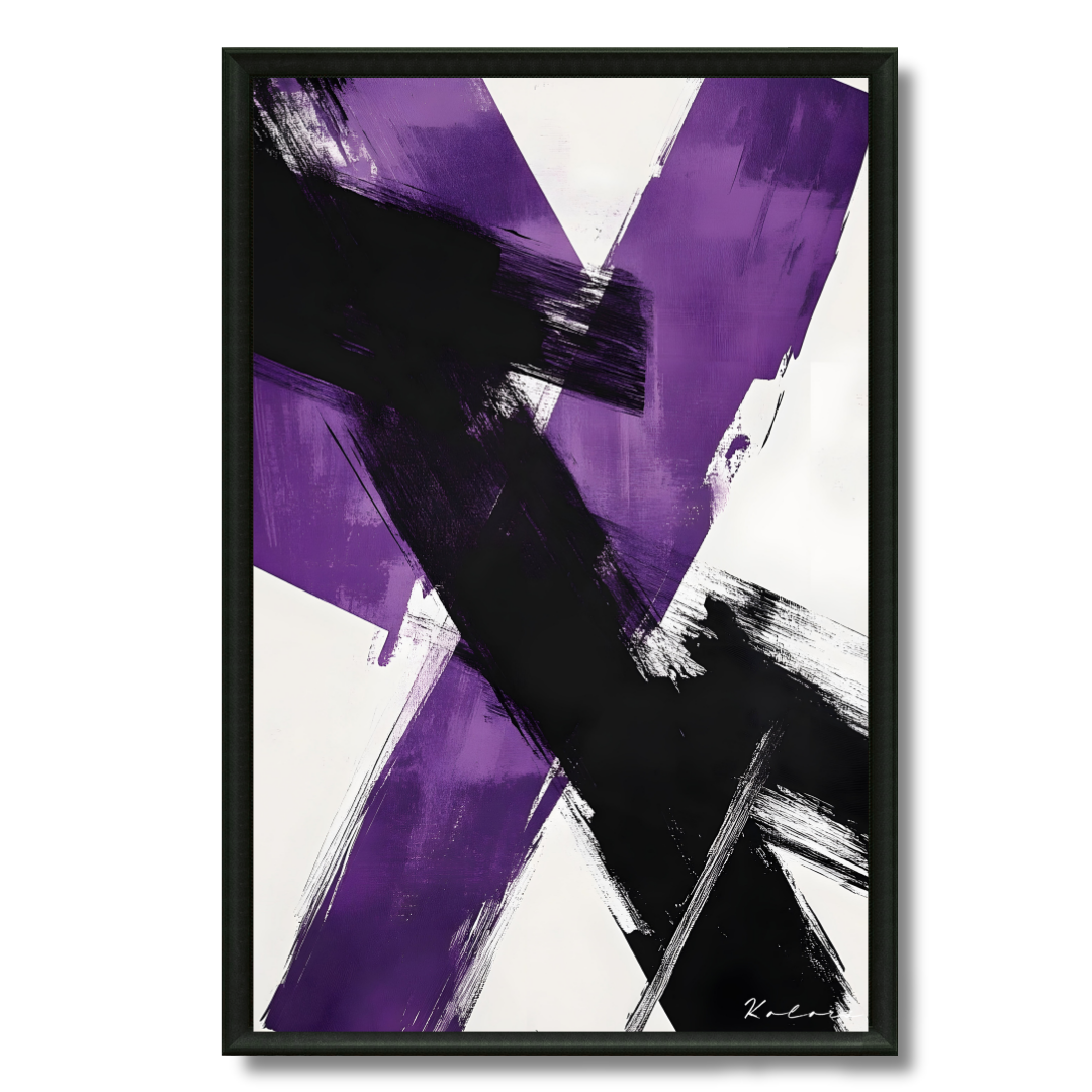 Tableau abstrait mauve noir contraste moderne