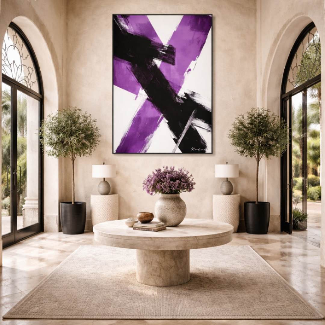 Tableau abstrait mauve détail