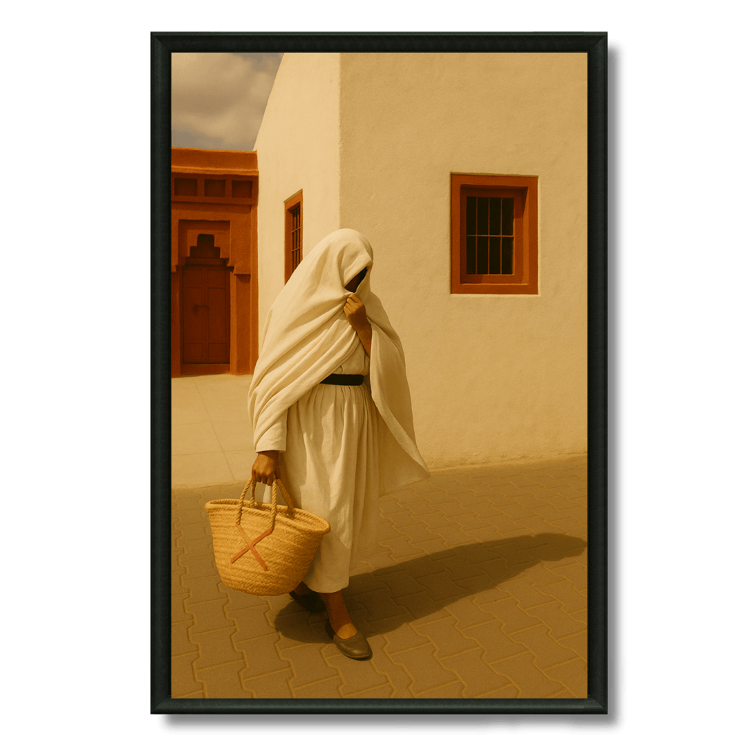 Tableau femme au haïk ruelle marocaine culture