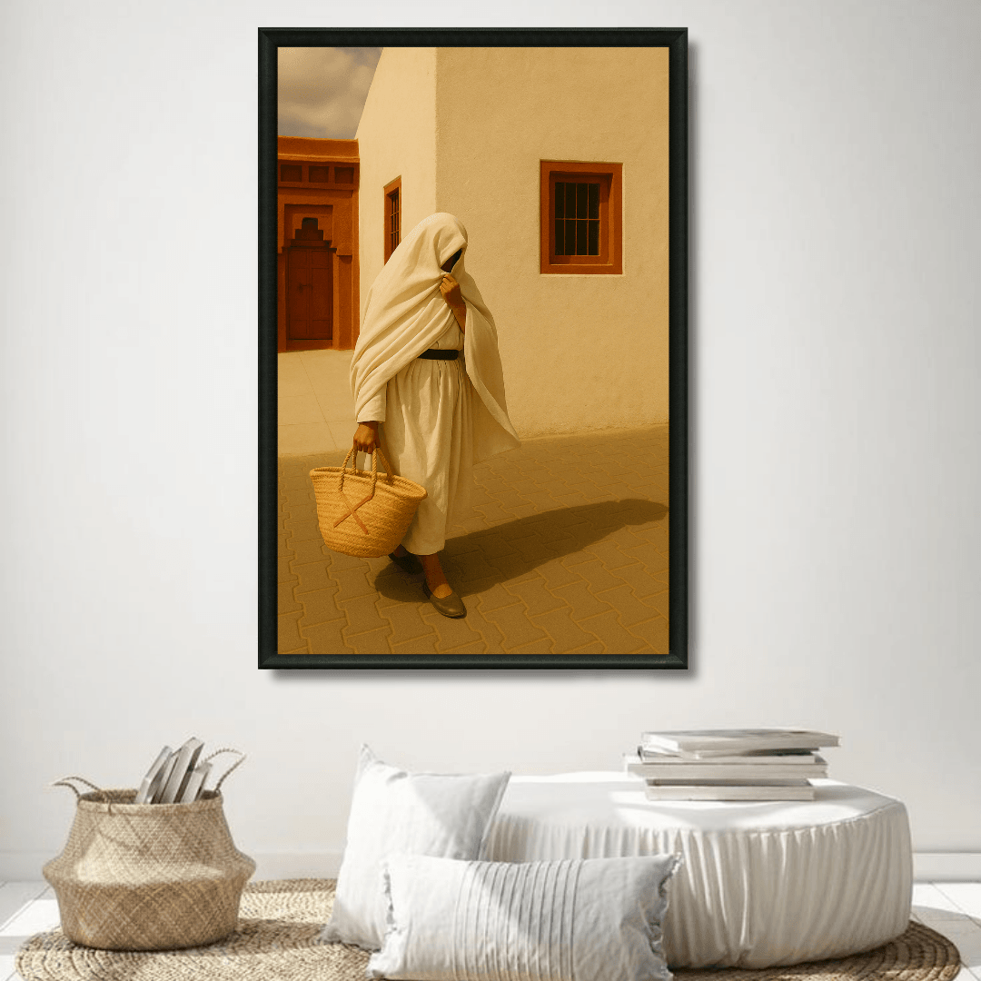 Tableau femme au haïk ruelle marocaine culture