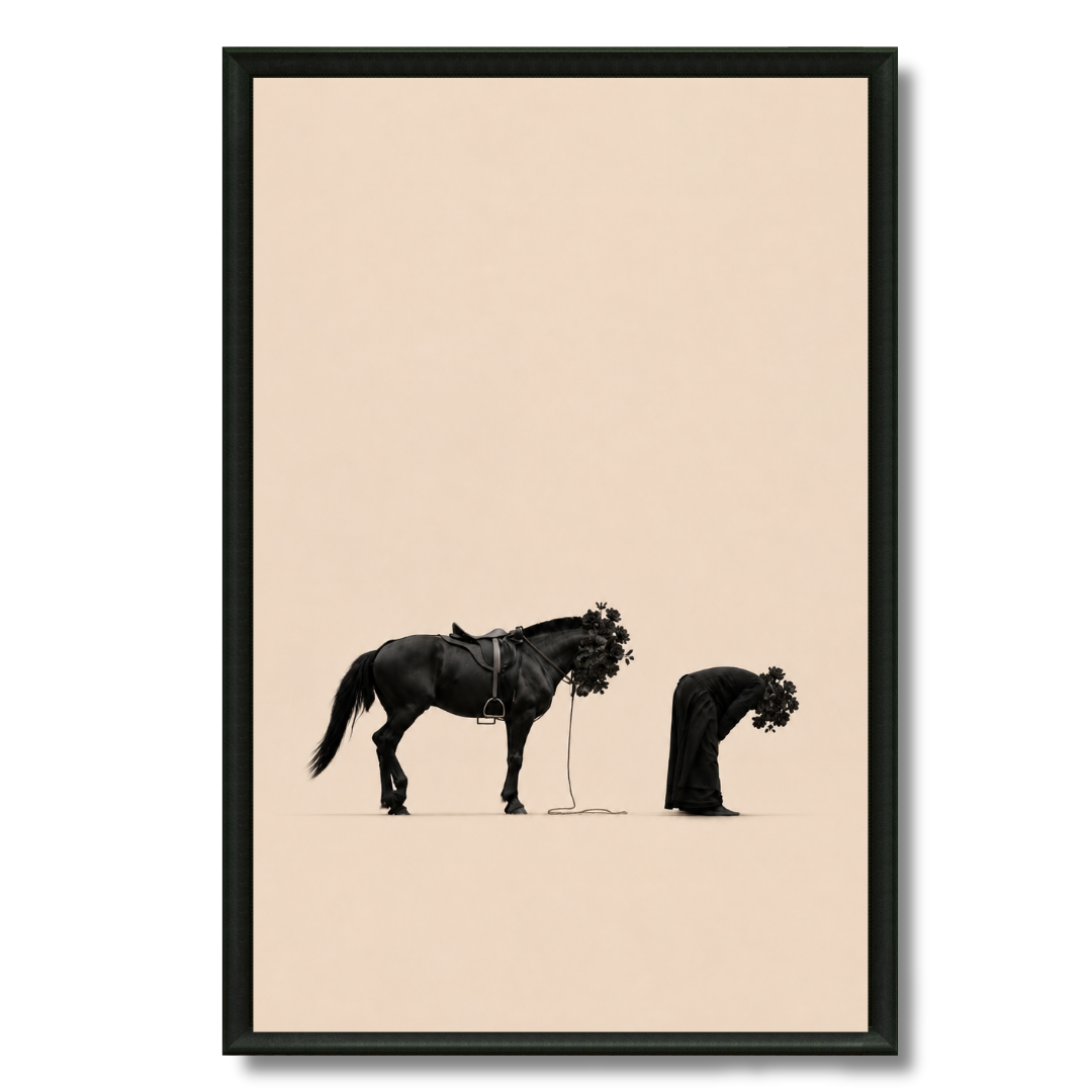 Tableau islamique cheval prosternation calligraphie spirituel