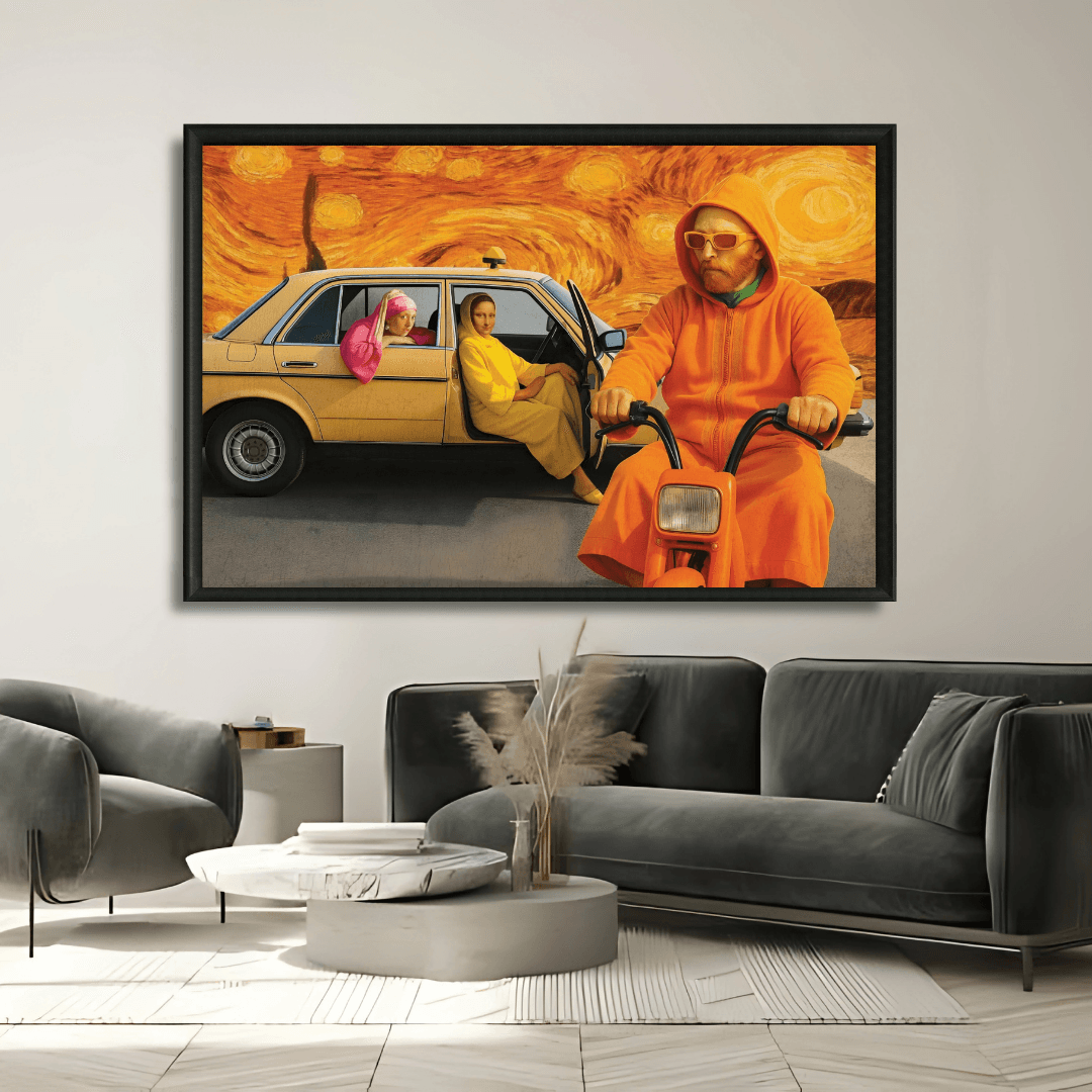 Tableau icônes taxi blanc pop art marocain