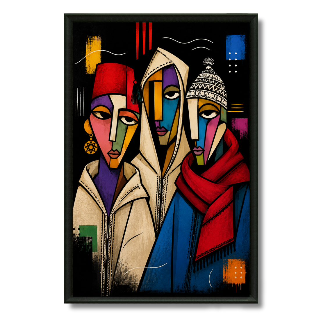 Tableau masques trio marocains composition graphique