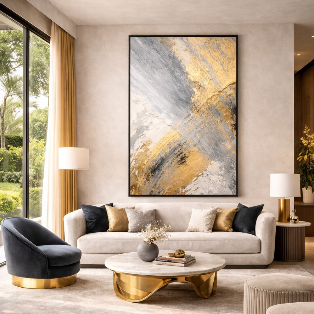 Tableau golden horizon abstrait détail