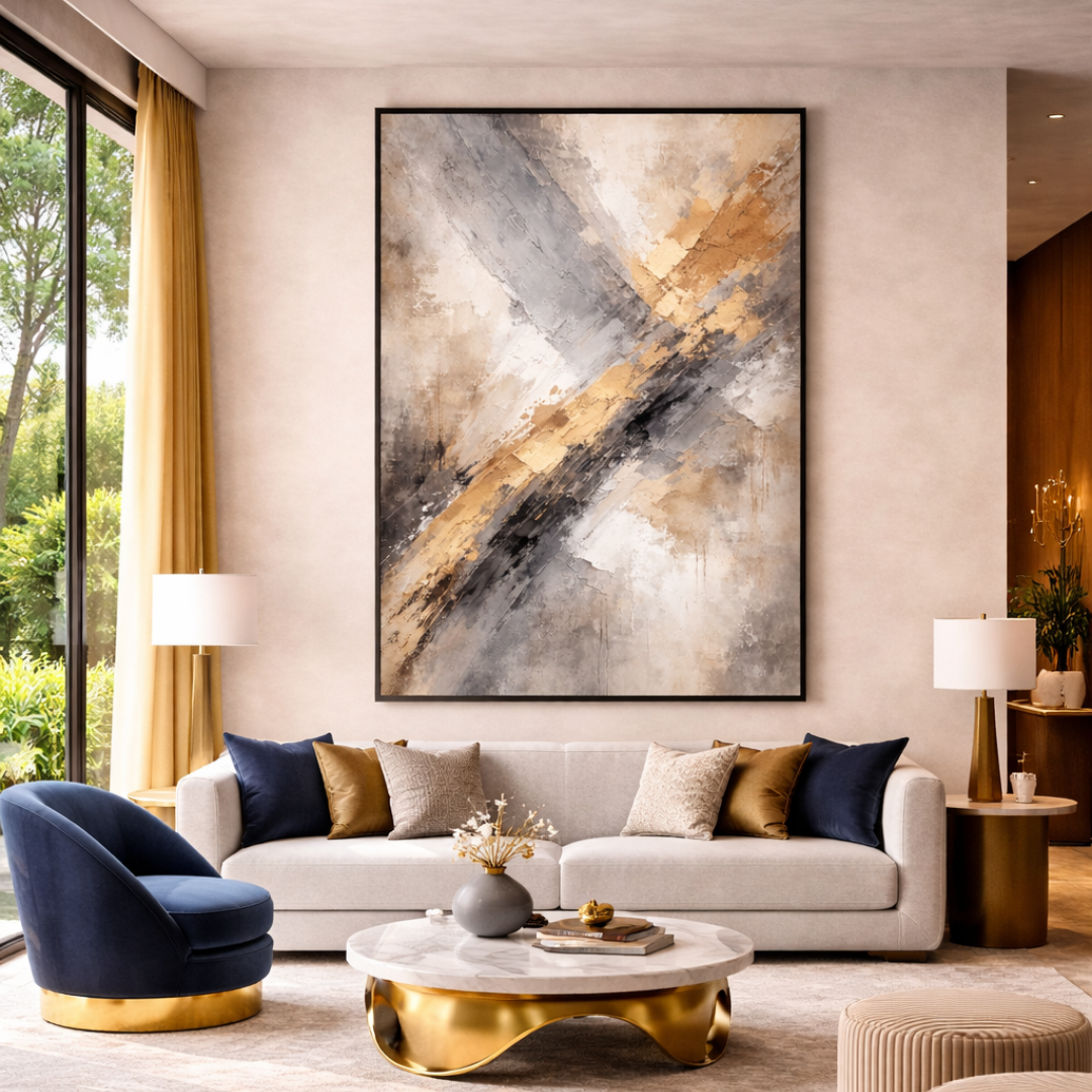 Tableau golden line abstrait doré harmonieux