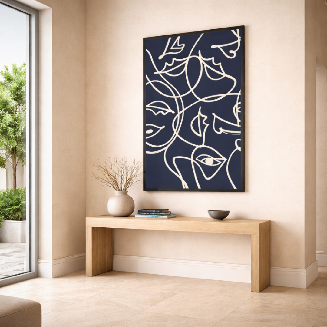 Tableau visages bleu nuit art déco graphique