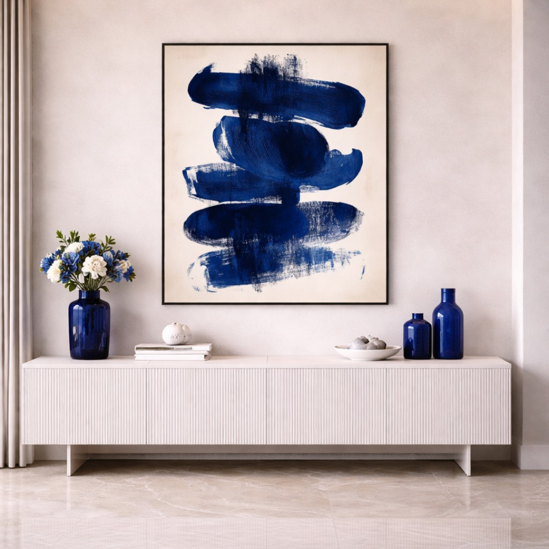 Tableau impact bleu abstrait dynamique salon