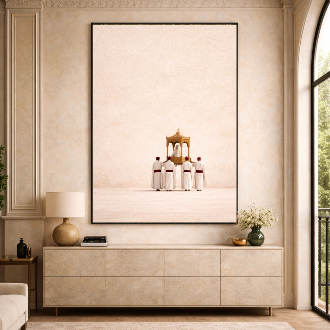Tableau le mariage beige scène marocaine traditionnelle