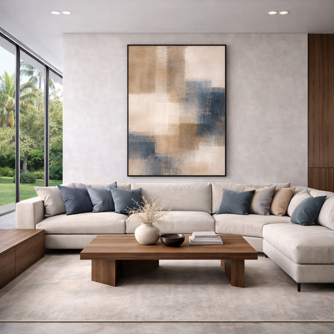 Tableau horizon indigo abstrait apaisé contemporain