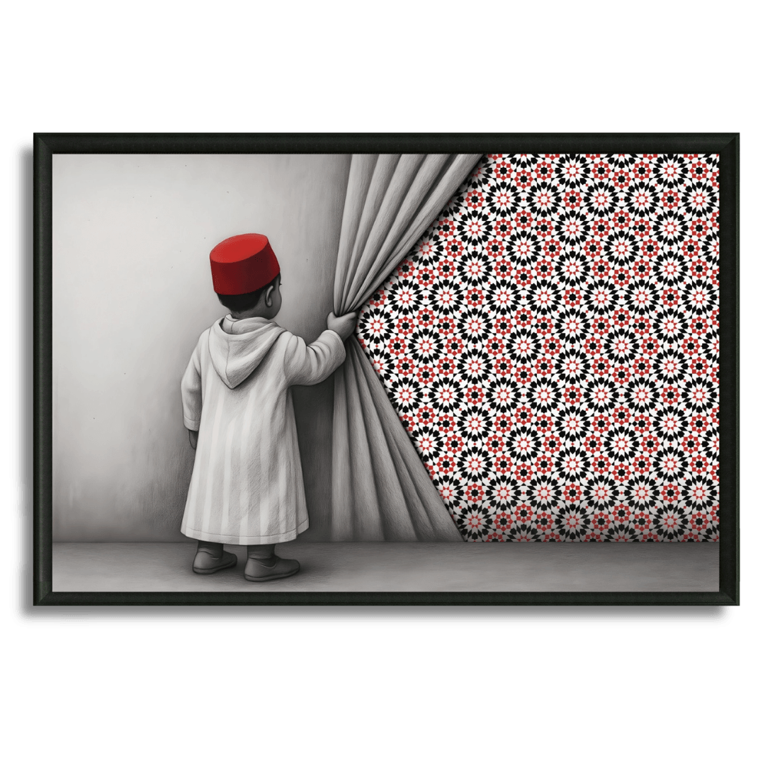 Tableau enfant zellige rouge mémoire Maroc