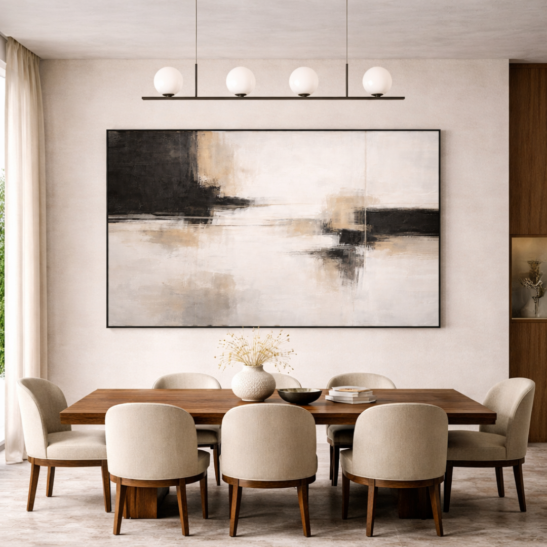 Tableau équilibre abstrait bleu beige noir harmonie