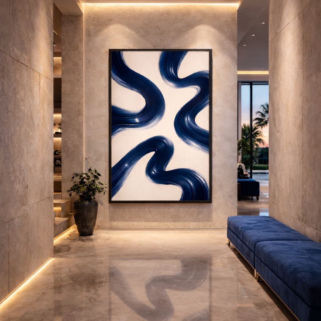 Tableau profondeur bleu abstrait détail