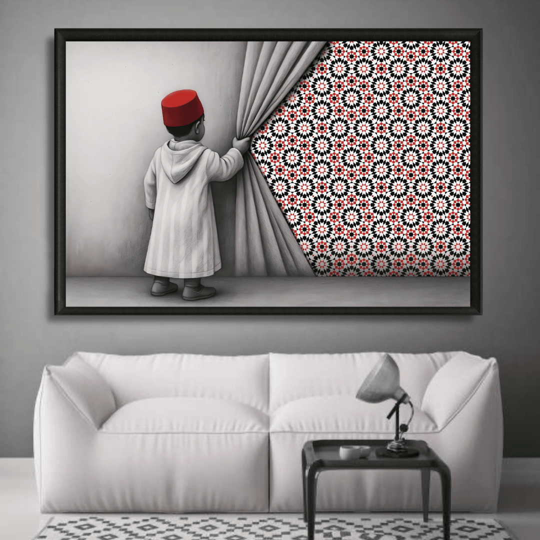Tableau enfant zellige rouge mémoire Maroc