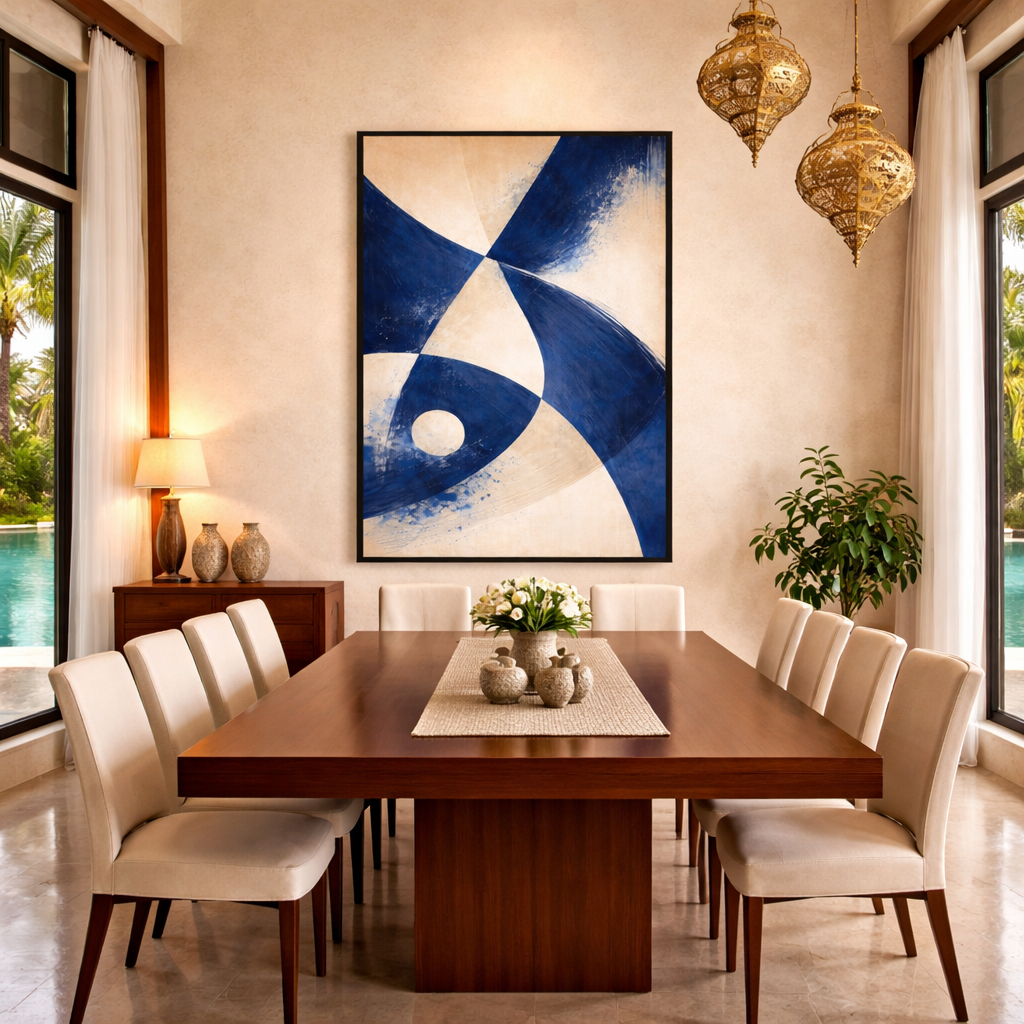 Tableau bleu géométrique abstrait sérénité salon