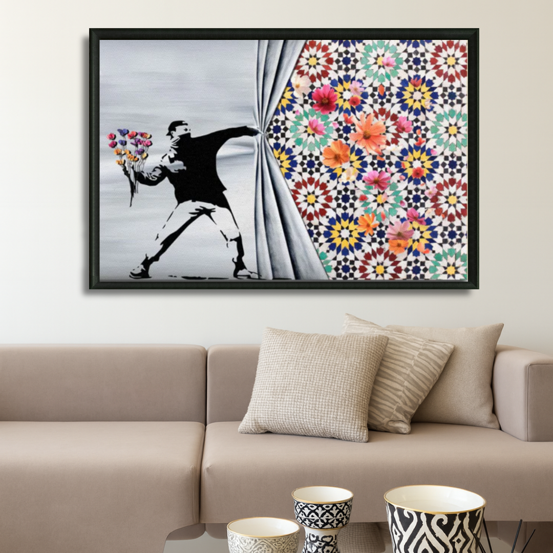 Tableau fleurs en zellij marocain coloré floral