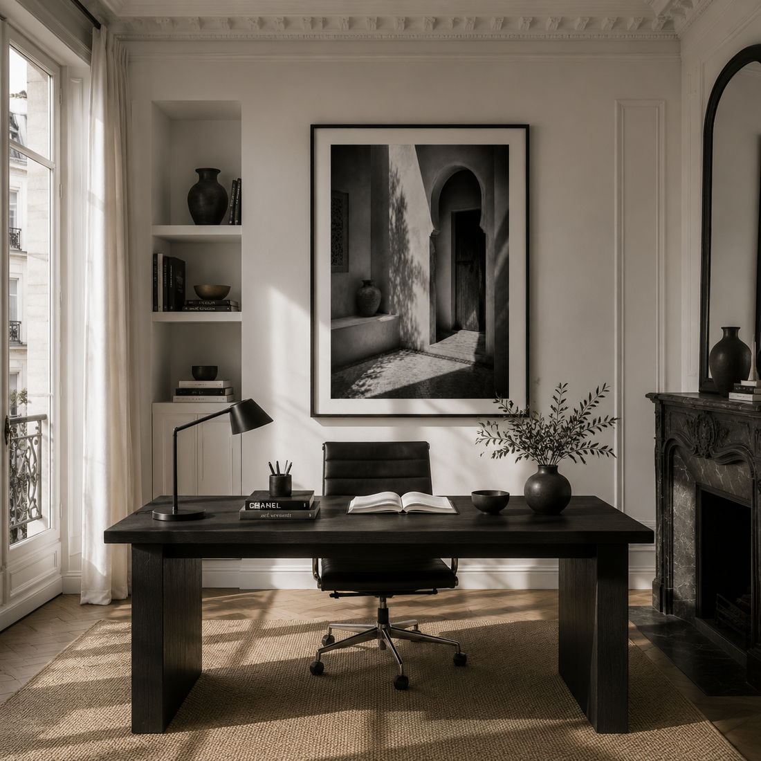 Tableau encadré Marocain Noir & Blanc – La cour