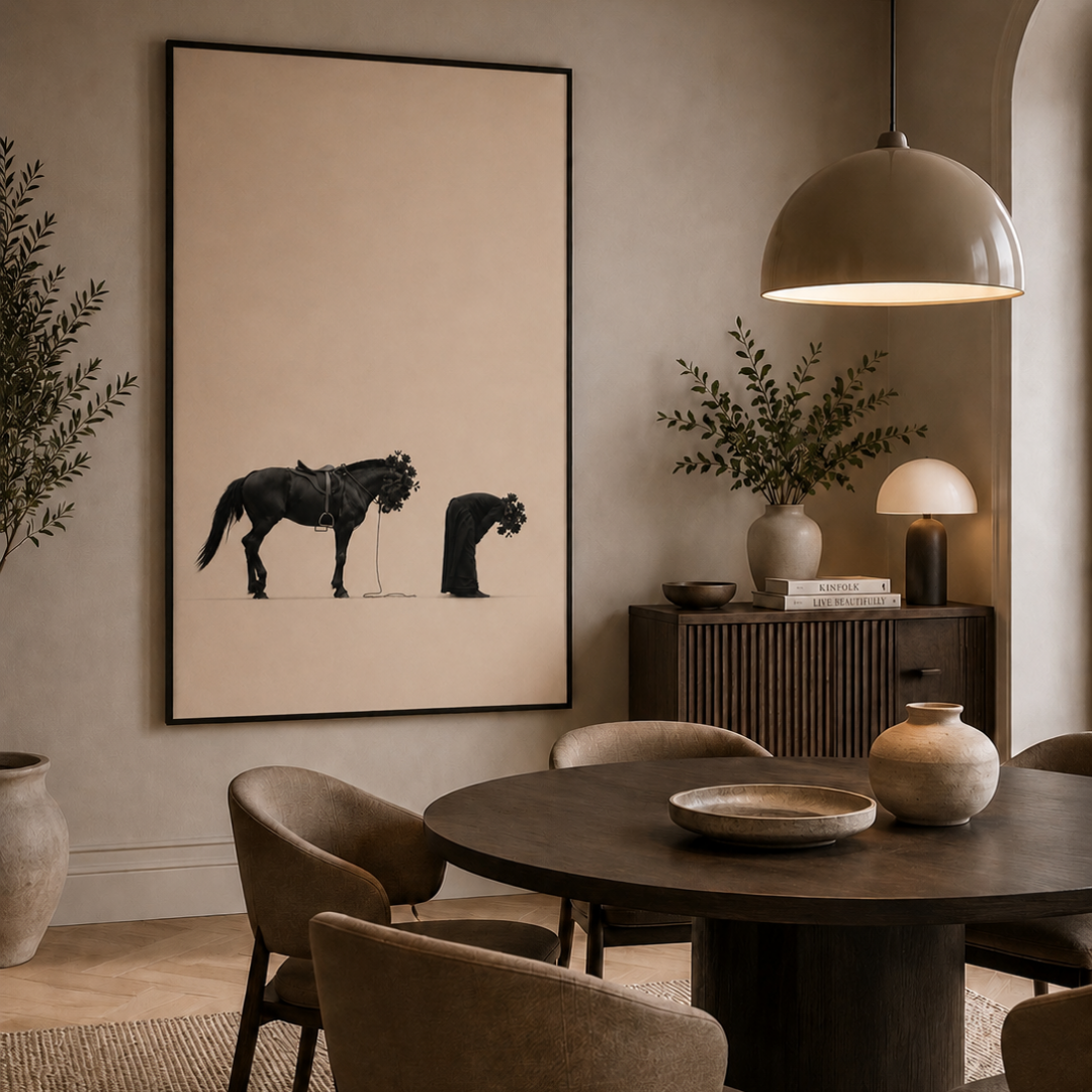 Tableau islamique cheval prosternation calligraphie spirituel