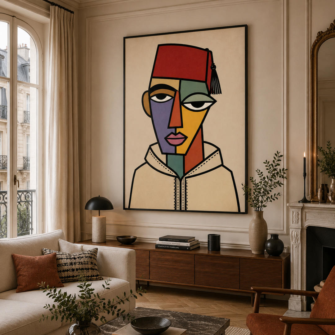 Tableau masque marocain traditionnel illustration culturelle