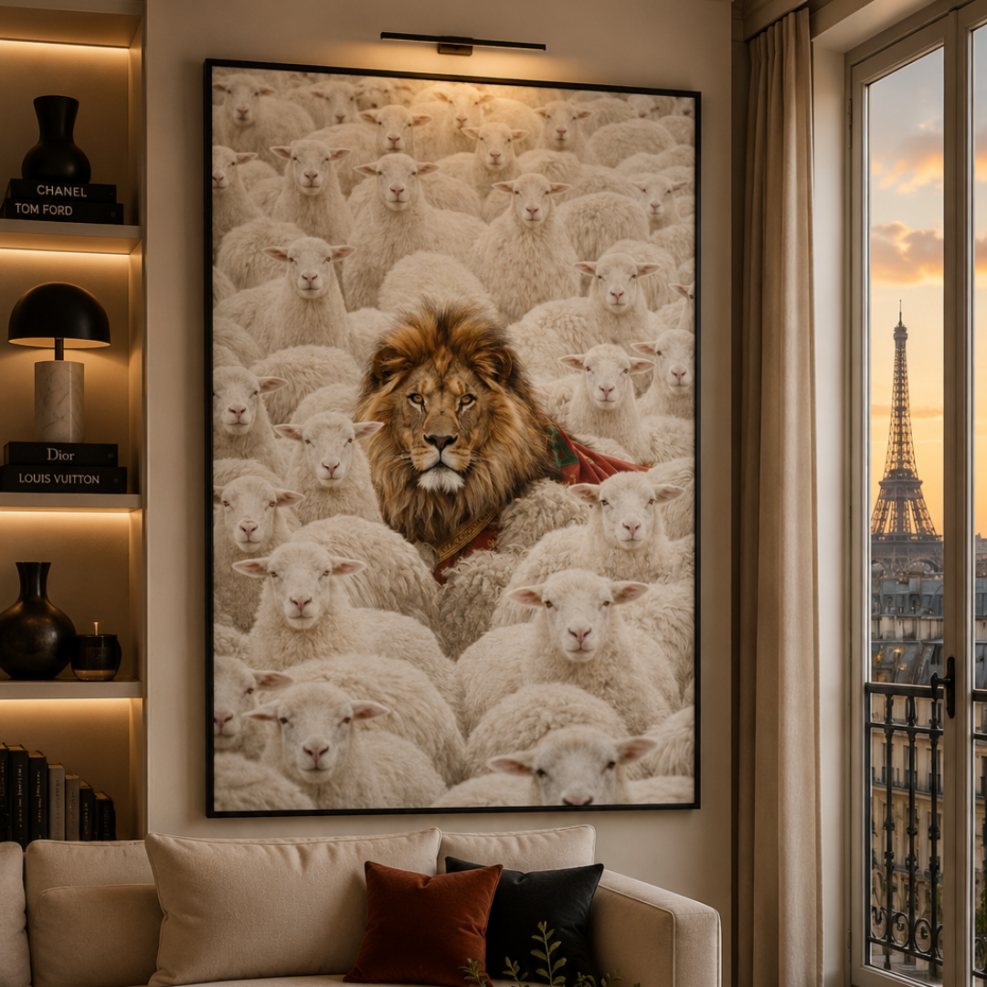 Tableau lion de l'Atlas illustration graphique marocain
