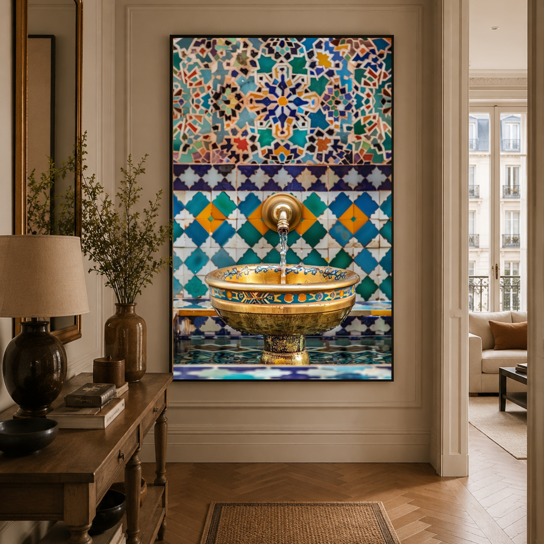 Tableau fontaine marocaine traditionnelle artisanat