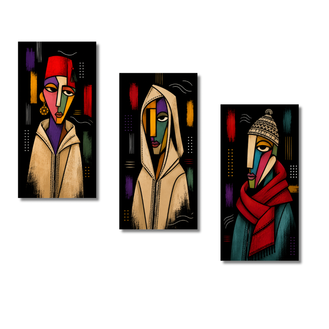 Triptyque picasa black marocain noir blanc graphique
