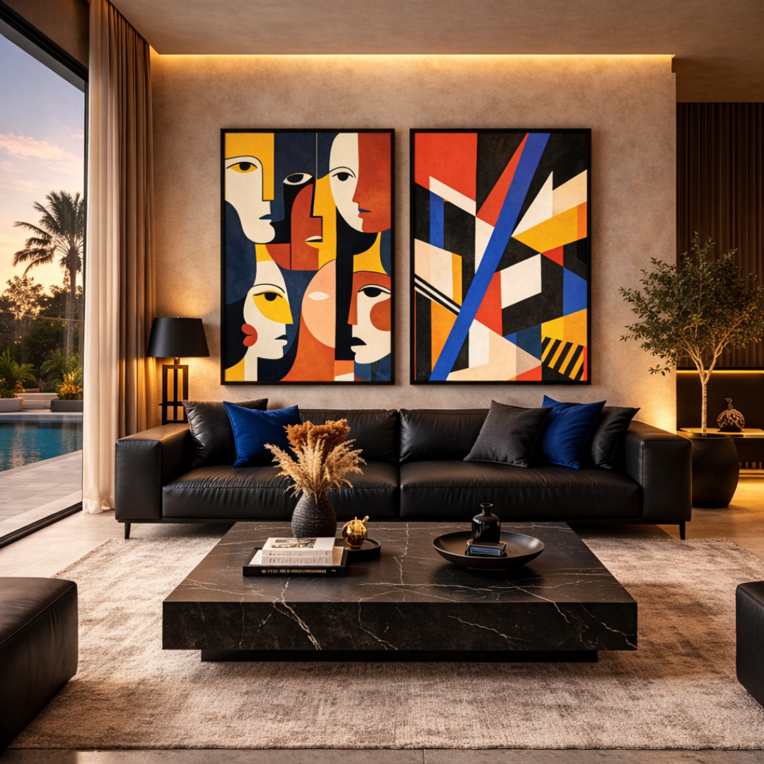 Duo tableaux couleurs géométriques détail