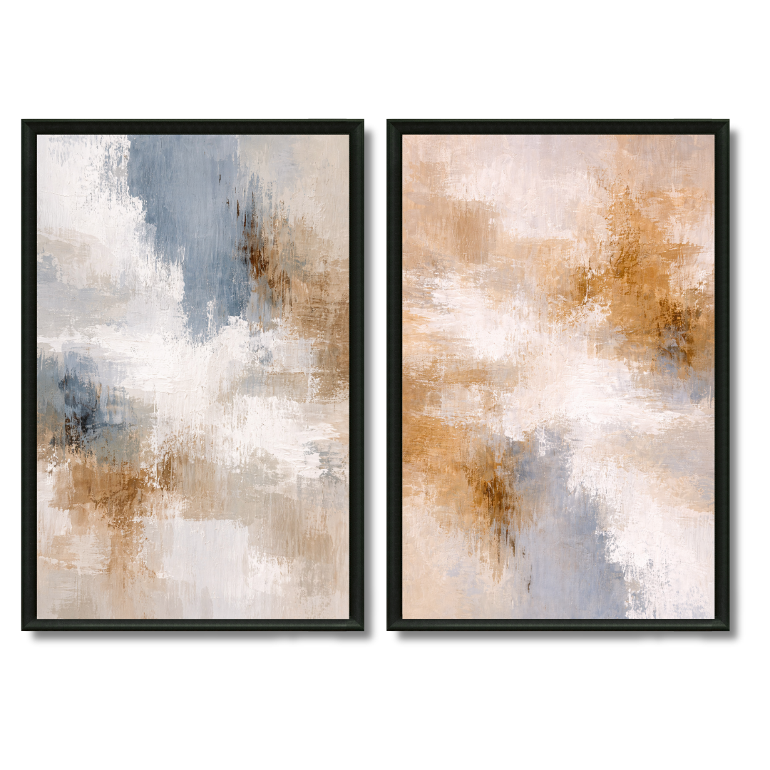 Duo tableaux abstrait bleu gold élégant raffiné