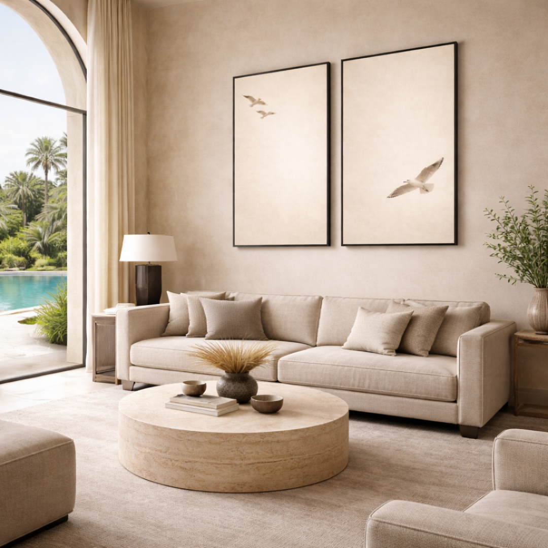Duo tableaux oiseaux beige détail