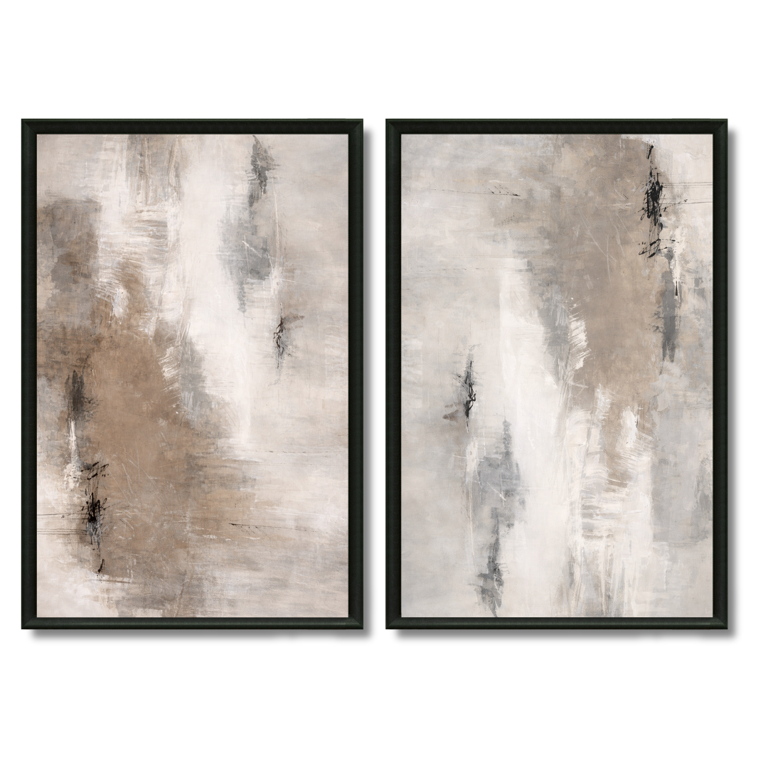 Duo tableaux taupe abstrait apaisant minimaliste