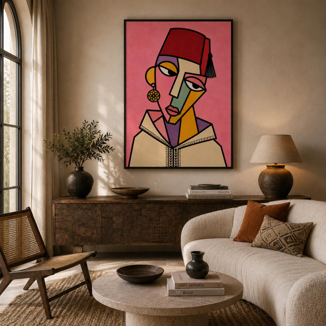 Tableau masque rose marocain traditionnel doux