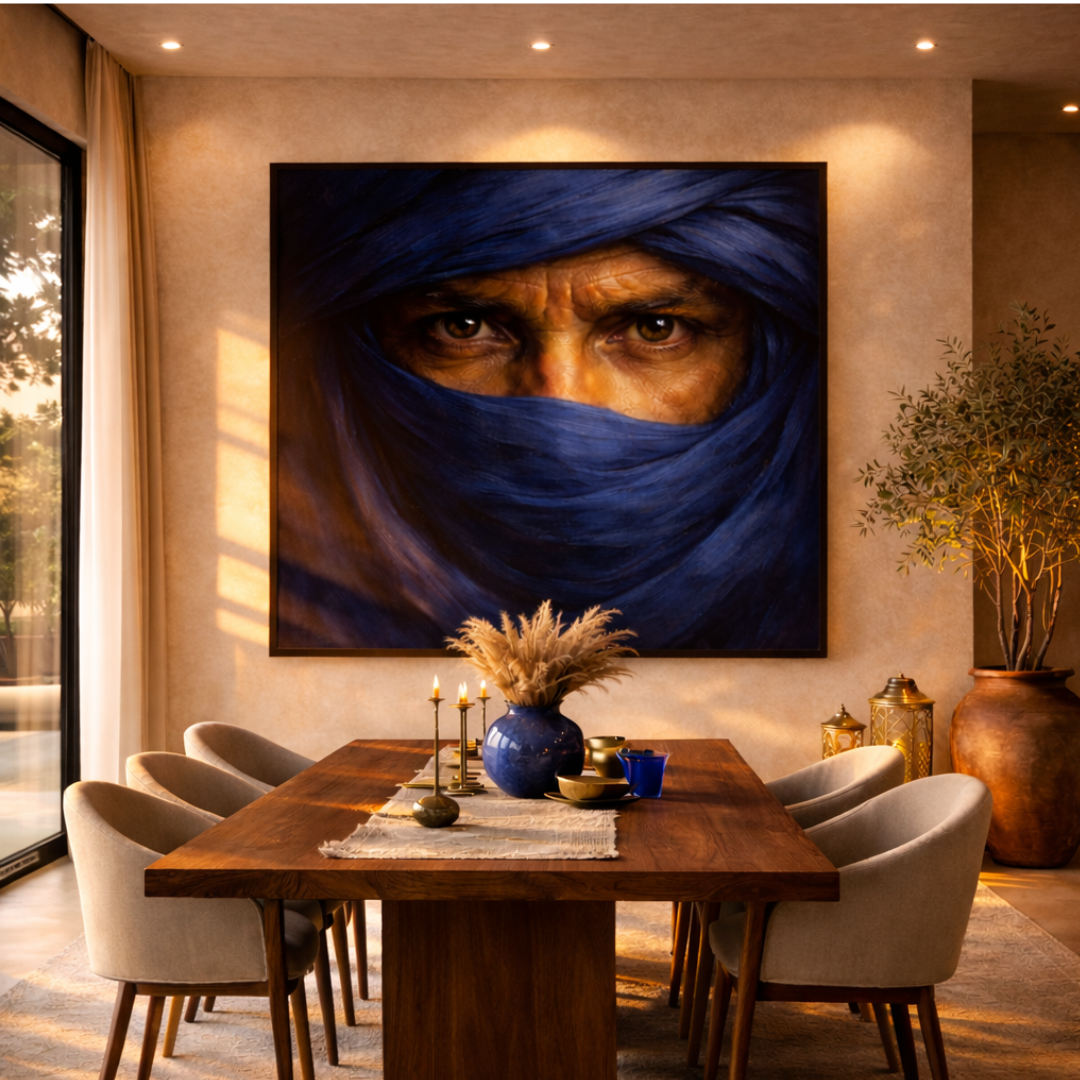 Tableau sahraoui portrait artistique traditionnel