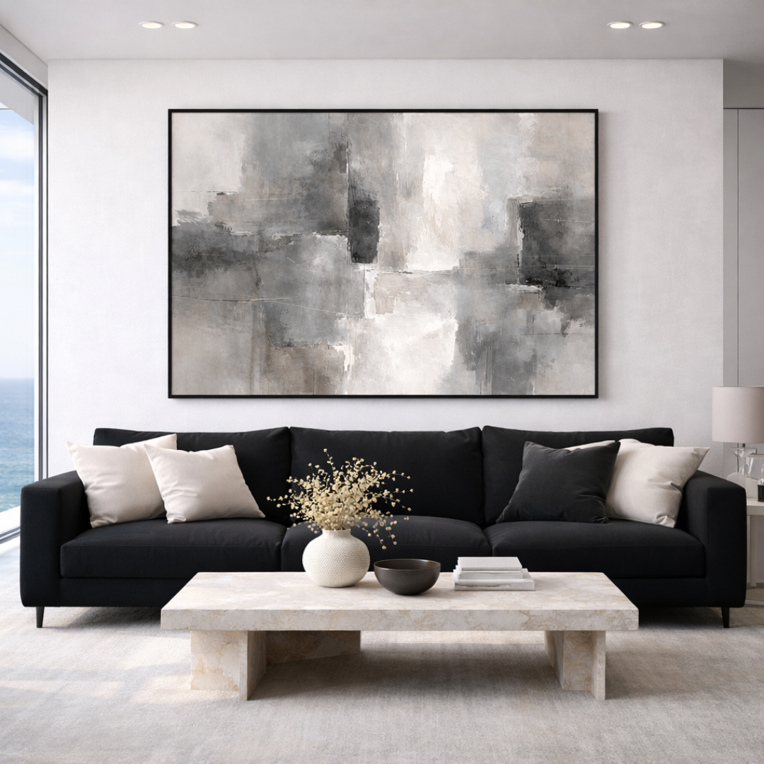 Tableau abstrait total gris détail