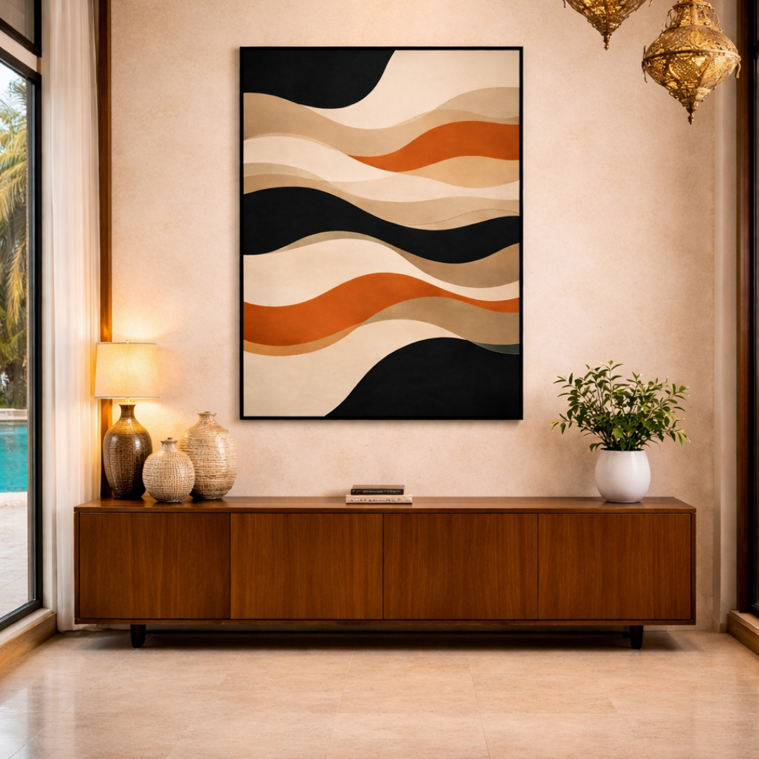 Tableau vagues abstraites colorées dynamiques salon
