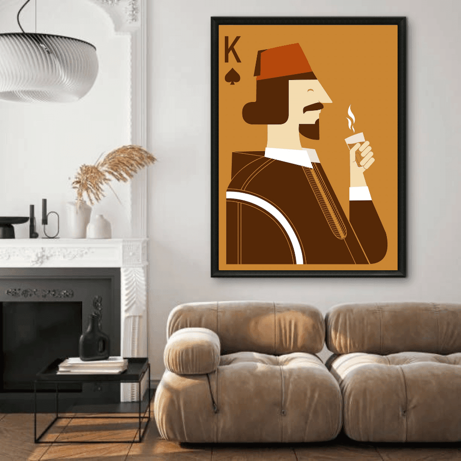Tableau Roi au Fez marron pop art détail