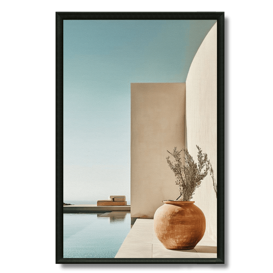 Tableau apaisement architectural pot terre cuite piscine Maroc