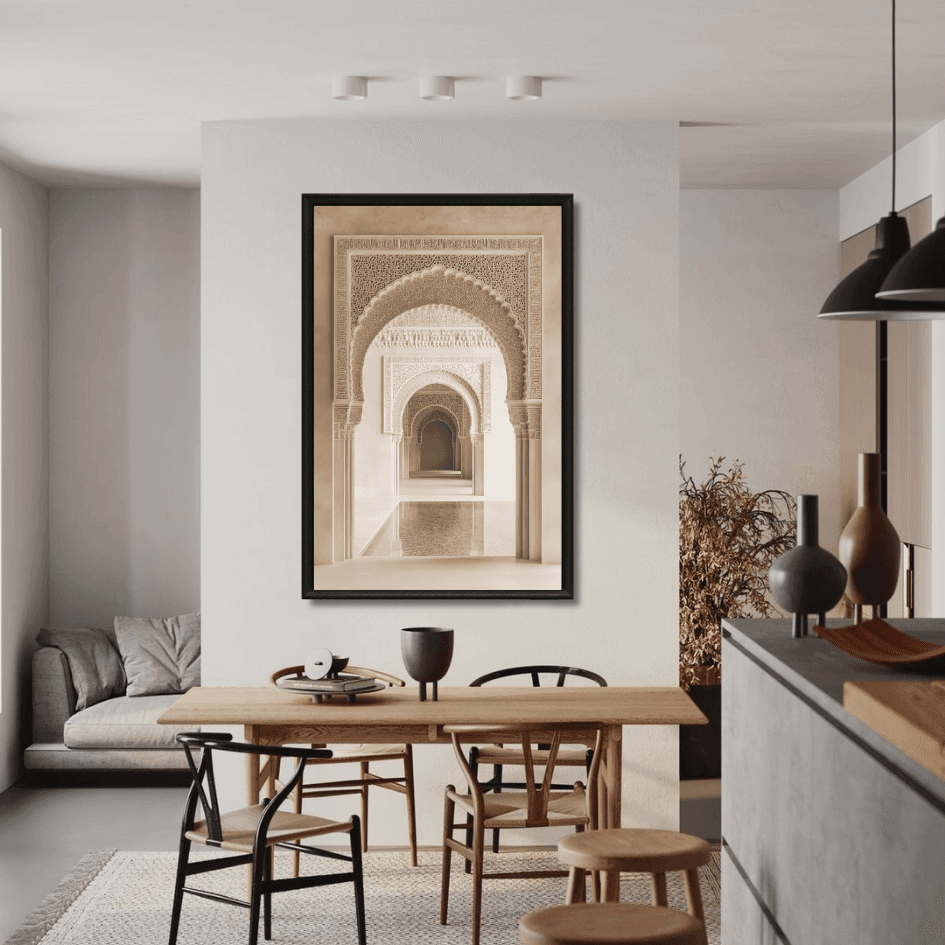 Tableau art architectural oriental arches bassin marocain